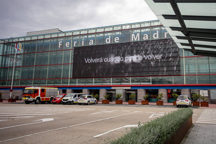 Vista general de la fachada de IFEMA donde han habilitado un Hospital de Campaña para personas con Covid-19, en el día 33 del estado de alarma. En Madrid, (España), a 16 de abril de 2020.