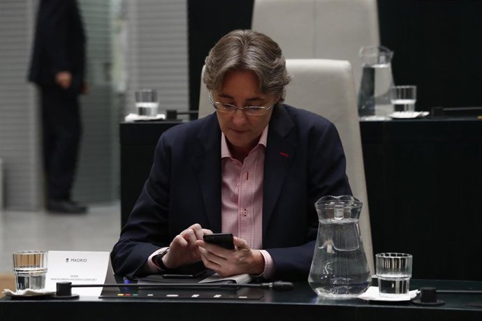 La portavoz orgánica de Más Madrid en el Ayuntamiento, Marta Higueras, durante un pleno en el Ayuntamiento donde se debate la aprobación provisional del proyecto Madrid Nuevo Norte.