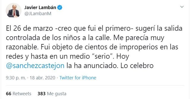 Tuit de Javier Lambán