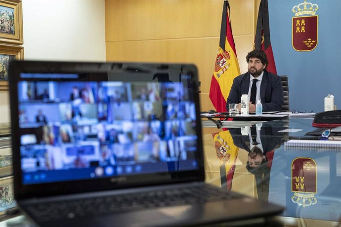 El presidente regional, Fernando López Miras, en la videoconferencia de presidentes autonómicos