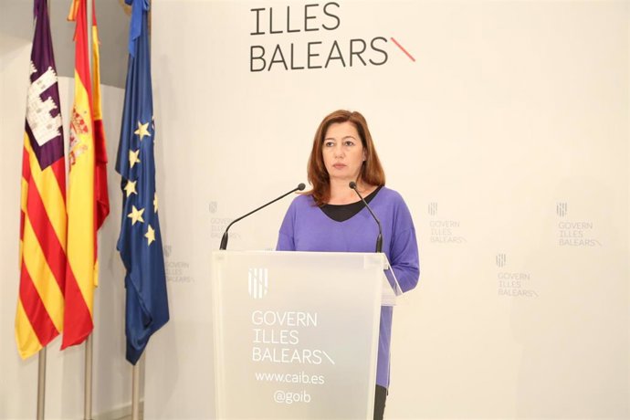 La presidenta del Govern, Francina Armengol, este martes en su comparecencia tras la reunión con los responsables de puertos y aeropuertos.