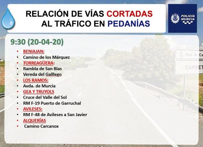 Reñación de carreteras cortadas por la Policía Local