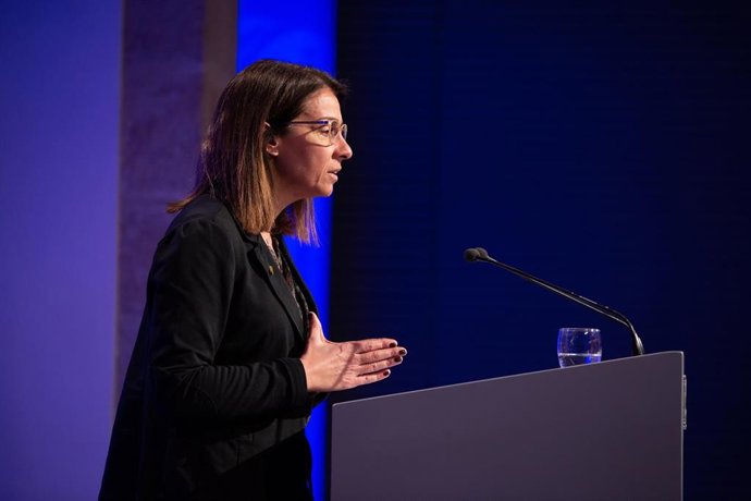 La consellera de Presidencia y portavoz del Govern, Meritxell Budó, en rueda de prensa posterior al Consell Executiu en el Palacio de la Generalitat, en Barcelona (España), a 18 de febrero de 2020.
