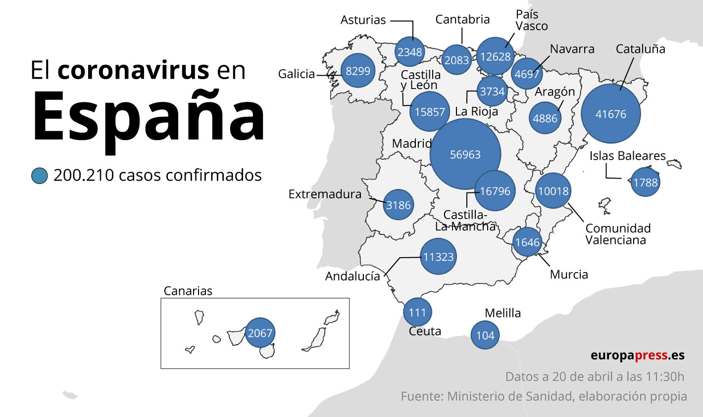 El coronavirus en España, por CCAA