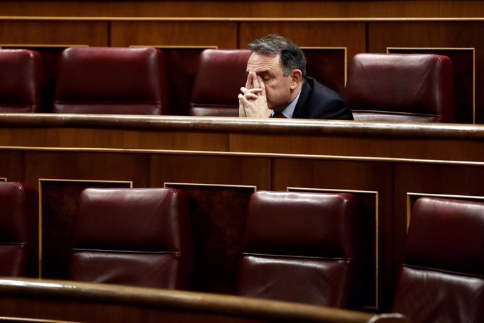 El diputado de Unidas Podemos-En Comú Podem-Galicia en Común Enrique Santiago, durante un Pleno del Congreso