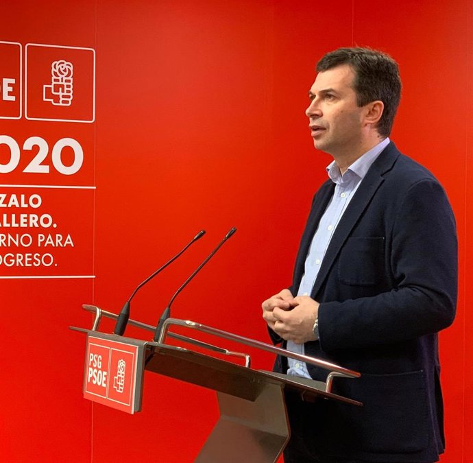 El secretario xeral del PSdeG, Gonzalo Caballero, en la rueda de prensa remitida a los medios