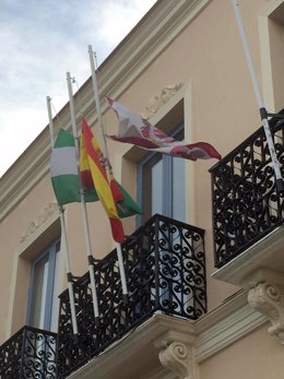 Las banderas del Colegio de Abogados de Málaga ondean a media asta en señal de duelo por las víctimas del coronavirus