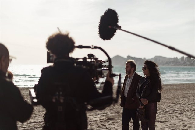Momento del rodaje de la película de Isabel Coixet 'Nieve en Benidorm'
