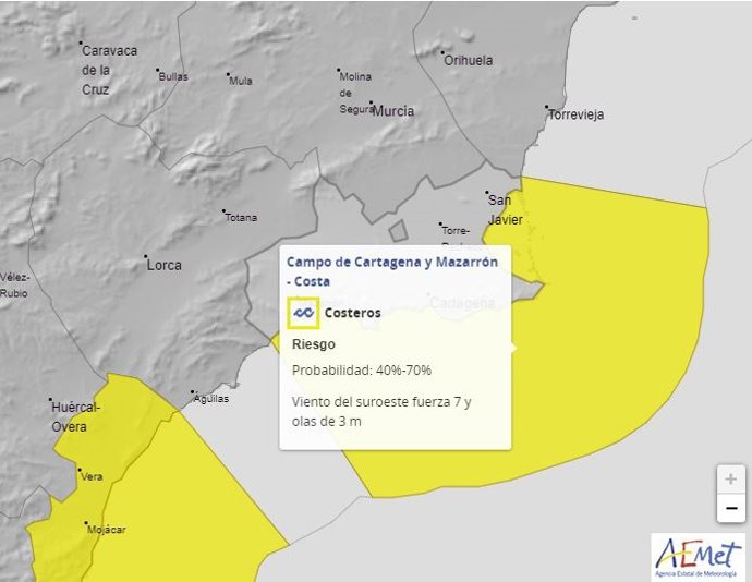 Imagen del aviso de fenómenos costeros