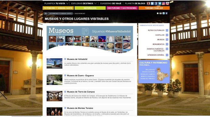 Captura de la web de turismo de la Diputación de Valladolid.