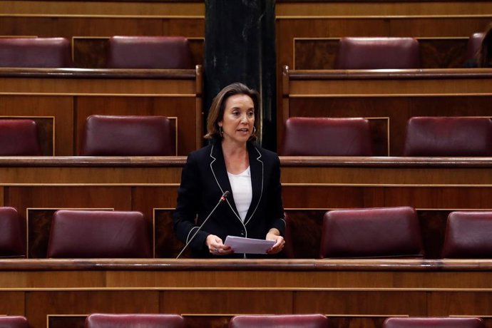 La diputada del Partido Popular, Concepción Gamarra, interviene en la primera sesión de control al Ejecutivo celebrada en el Congreso durante la crisis del coronavirus. En Madrid, (España), a 15 de abril de 2020.