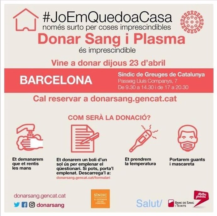 El Síndic cedir el dijous la seva seu al Banc de Sang per realitzar donacions de sang i plasma, en motiu del dia de Sant Jordi Síndic de Greuges de Catalunya
