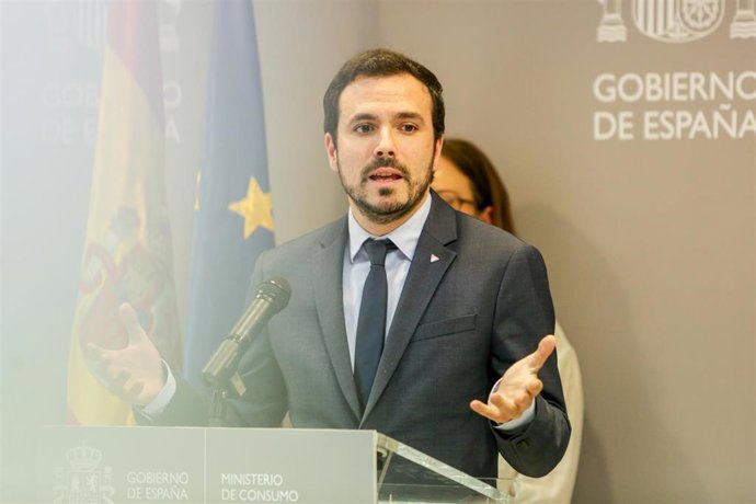 El ministro de Consumo, Alberto Garzón, durante la rueda de prensa de presentación del proyecto de Real Decreto de Comunicaciones Comerciales de las Actividades del Juego, en Madrid (España), a 21 de febrero de 2020.