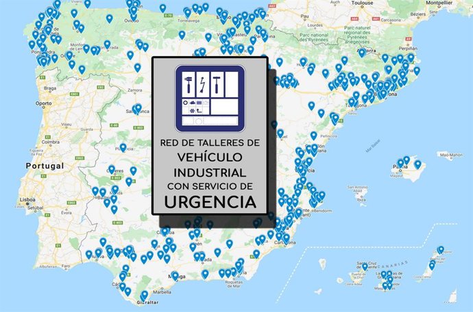 Mapa de talleres para vehículos industriales activos durante el estado de alarma.