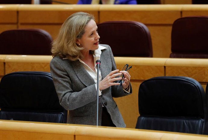 La Ministra de Asuntos Económicos y de Transformación Digital y vicepresidenta tercera del Gobierno, Nadia Calviño. En Madrid (España) a 21 de abril de 2020.