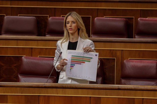 La portavoz parlamentaria del Partido Popular, Cayetana Álvarez de Toledo, interviene durante la primera sesión de control al Ejecutivo celebrada en el Congreso desde que se declaró el estado de alarma. En Madrid, (España), a 15 de abril de 2020.