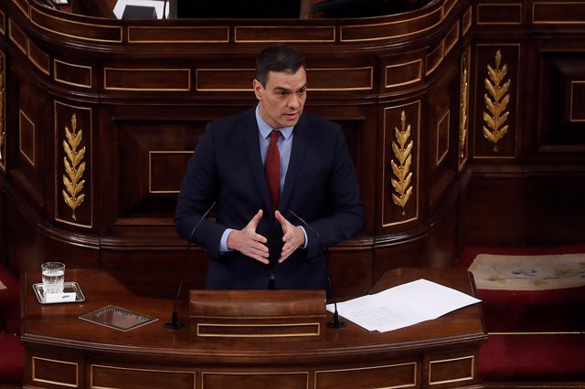 El presidente del Gobierno, Pedro Sánchez, durante su intervención en la sesión de control al ejecutivo celebrada este miércoles en el Congreso.