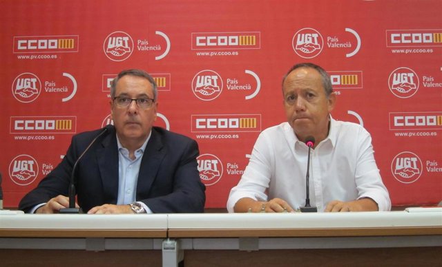Los secretarios generales de CCOO-PV, Arturo León, y UGT-PV, Ismael Sáez (en imagen de archivo)