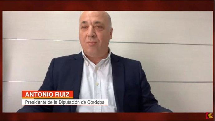 El presidente de la Diputación de Córdoba, Antonio Ruiz, en una rueda de prensa telemática