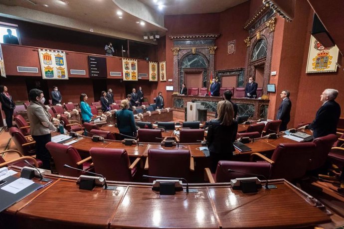 Imagen del Pleno de la Asamblea Regional, guardando un minuto de silencio