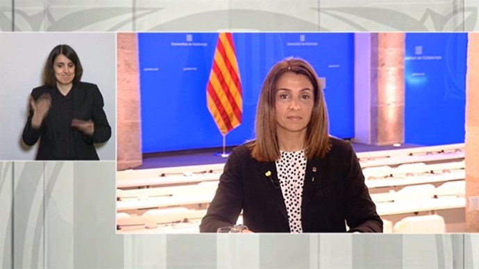 La consellera de Presidncia i portaveu del Govern, Meritxell Budó, en roda de premsa telemtica.