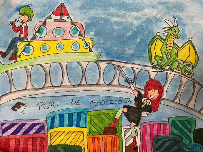 Uno de los dibujos participantes en el concurso de dibujo del Puerto de Barcelona por Sant Jordi