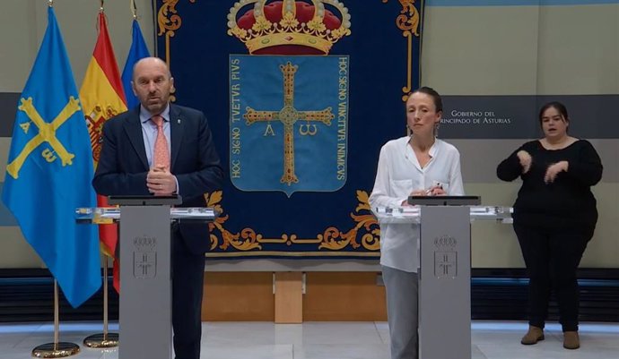 Rueda de prensa telemática del vicepresidente del Gobierno asturiano, Juan Cofiño, y la portavoz del Principado, Melania Álvarez, tras el Consejo de Gobierno.