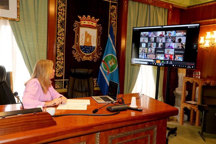 La alcaldesa de Marbella, Ángeles Muñoz, en una reunión telemática