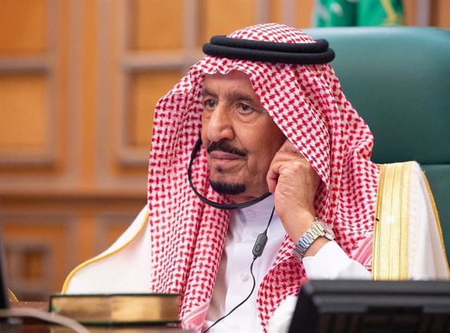 26 March 2020, Saudi Arabia, Riyadh: Saudi King Salman bin Abdulaziz Al Saud deliver his G20 Summit opening statment during a video conference to discuss the coronavirus (COVID-19) crisis. Photo: -/Saudi Press Agency/dpa