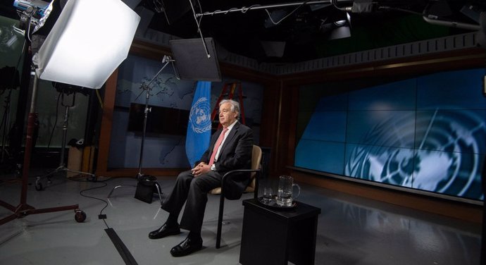 El secretario general de la ONU, António Guterres, graba un mensaje en vídeo sobre la pandemia del Covid-19.