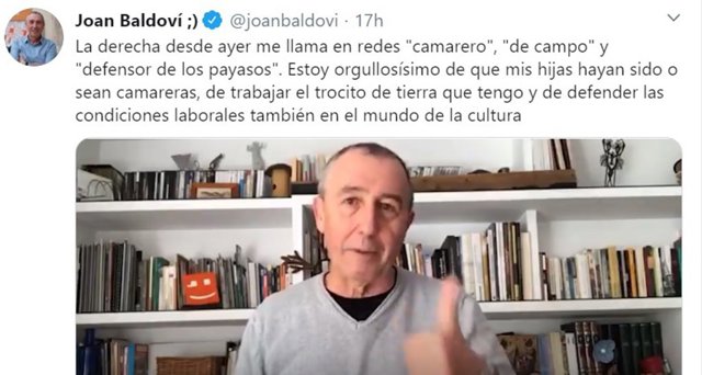 Mensaje de Joan Baldoví en su cuenta de Twitter