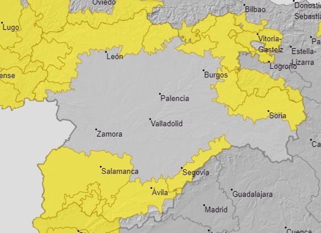 Imagen de los avisos activos de la Aemet para Castilla y León.