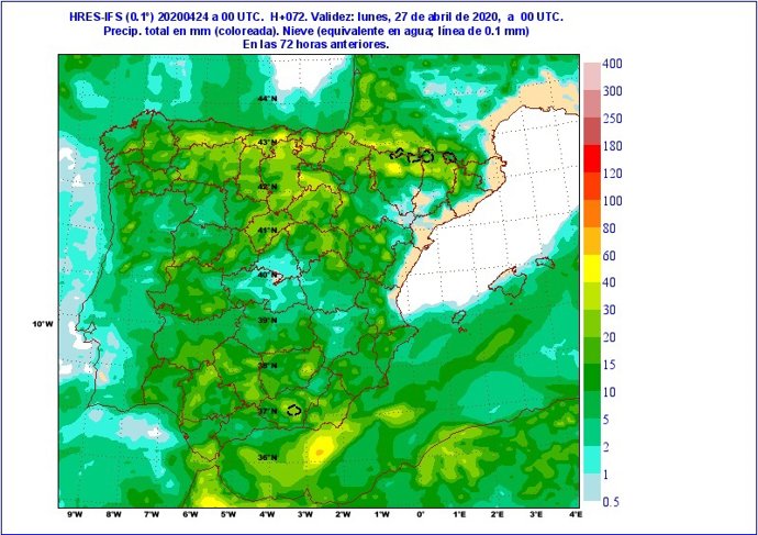 Mapa facilitado por la Aemet sobre la previsión para los próximos tres días en CyL