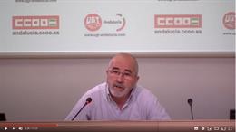 El secretario de Salud Laboral, Política Sindical y Medio Ambiente de UGT-A, Juan Carlos Hidalgo, en la rueda de prensa de este viernes. 