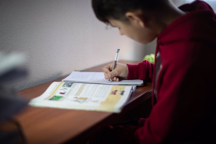 Un estudiant de Vitria (País Basc/Espanya) fa els deures a casa.