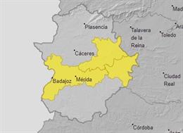 Avisos de Aemet por tormentas en Extremadura.