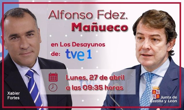 Imagen del anuncio de la entrevista de Mañueco en Los Desayunos de TVE
