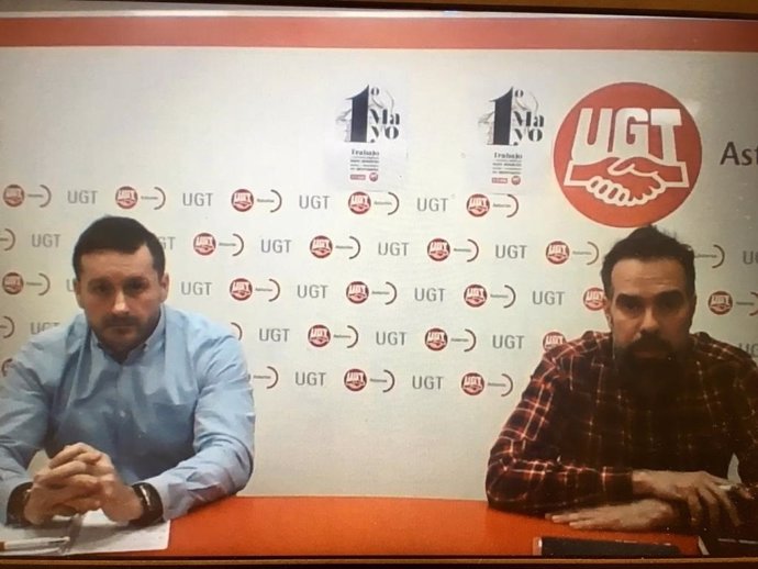 Rueda de prensa telemática de los secretarios generales de UGT y CCOO de Asturias, Javier Fernández Lanero y José Manuel Zapico, respectivamente.