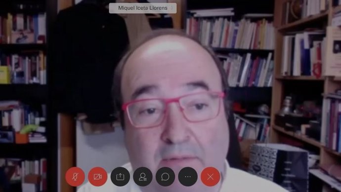 El primer secretario del PSC, Miquel Iceta, en videoconferencia