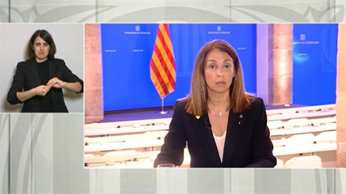 La consellera de Presidencia y portavoz del Govern, Meritxell Budó, en rueda de prensa telemática.