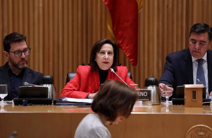 La ministra de Defensa Margarita Robles, interviene en la reunión de la Comisión de Defensa del Congreso, para informar sobre los objetivos de su ministerio, en Madrid (España), a 20 de febrero de 2020.