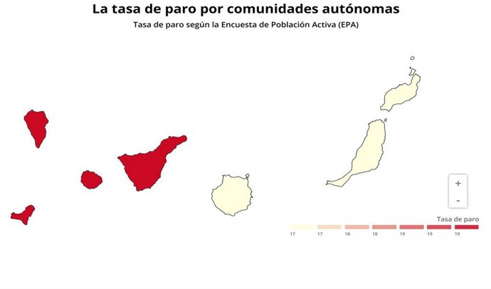 Tasa de paro en Canarias en el primer trimestre de 2020 según datos de la EPA