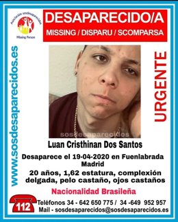Buscan a un joven de 20 años desaparecido en Fuenlabrada