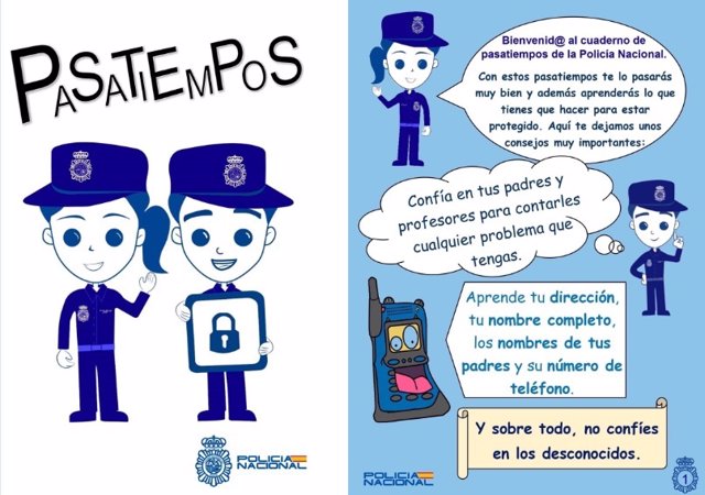 La Policía Nacional elabora un cuaderno de pasatiempos para que los niños disfruten y aprendan consejos de seguridad