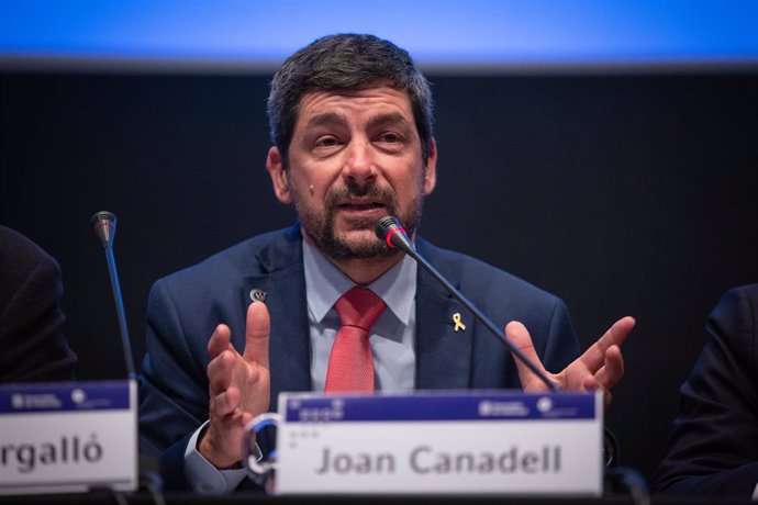 El president de la Cambra de comer, Joan Canadell durant la seva intervenció per presentarel estudio `Inserció laboral dels ensenyaments professionals 2019, a la Casa LLotja de Mar, a Barcelona (Espanya), a 13 de gener de 2020.