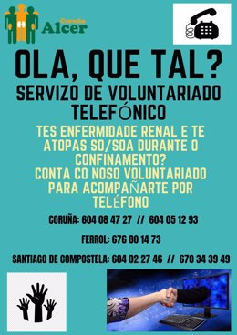 Alcer Coruña habilita un servicio de voluntariado telefónico durante el confinamiento