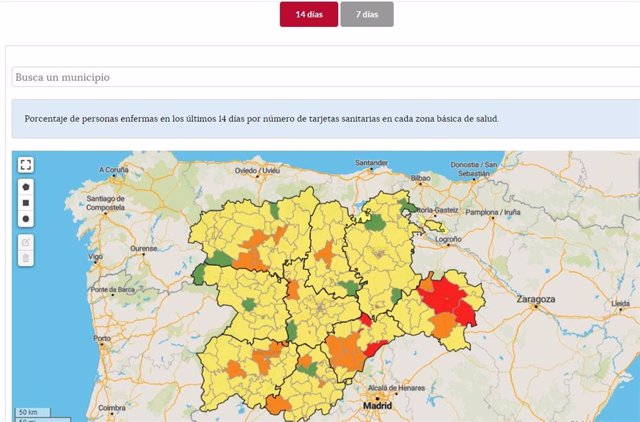 Mapa de las zonas que llevan más de 14 días sin casos de coronavirus en Castilla y León.
