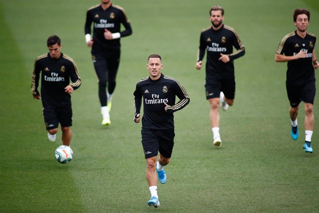 El centrocampista belga Eden Hazard, en un entrenamiento con el Real Madrid