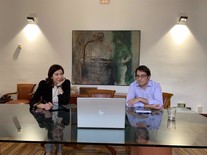 El conseller de Modelo Económico, Turismo y Trabajo, Iago Negueruela, y la directora general de Turismo Rosana Morillo, en su reunión con altos directivos de TUI.
