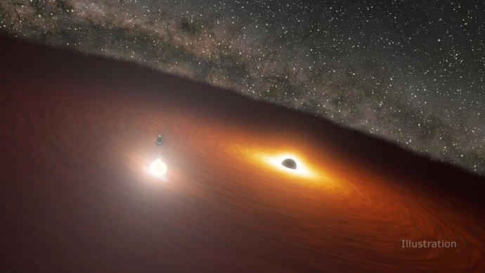 Imagen de dos agujeros negros masivos en la galaxia OJ 287